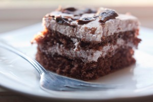 Chocolate chiffon cake with cherry yogurt cream